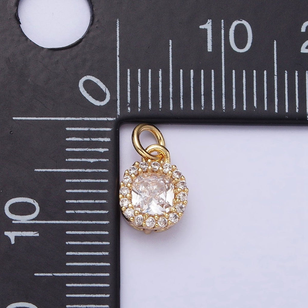 16K Gold plated Clear CZ Micro Paved Square Round Add-On Charm in Gold & Silver | AC1253 AC1254