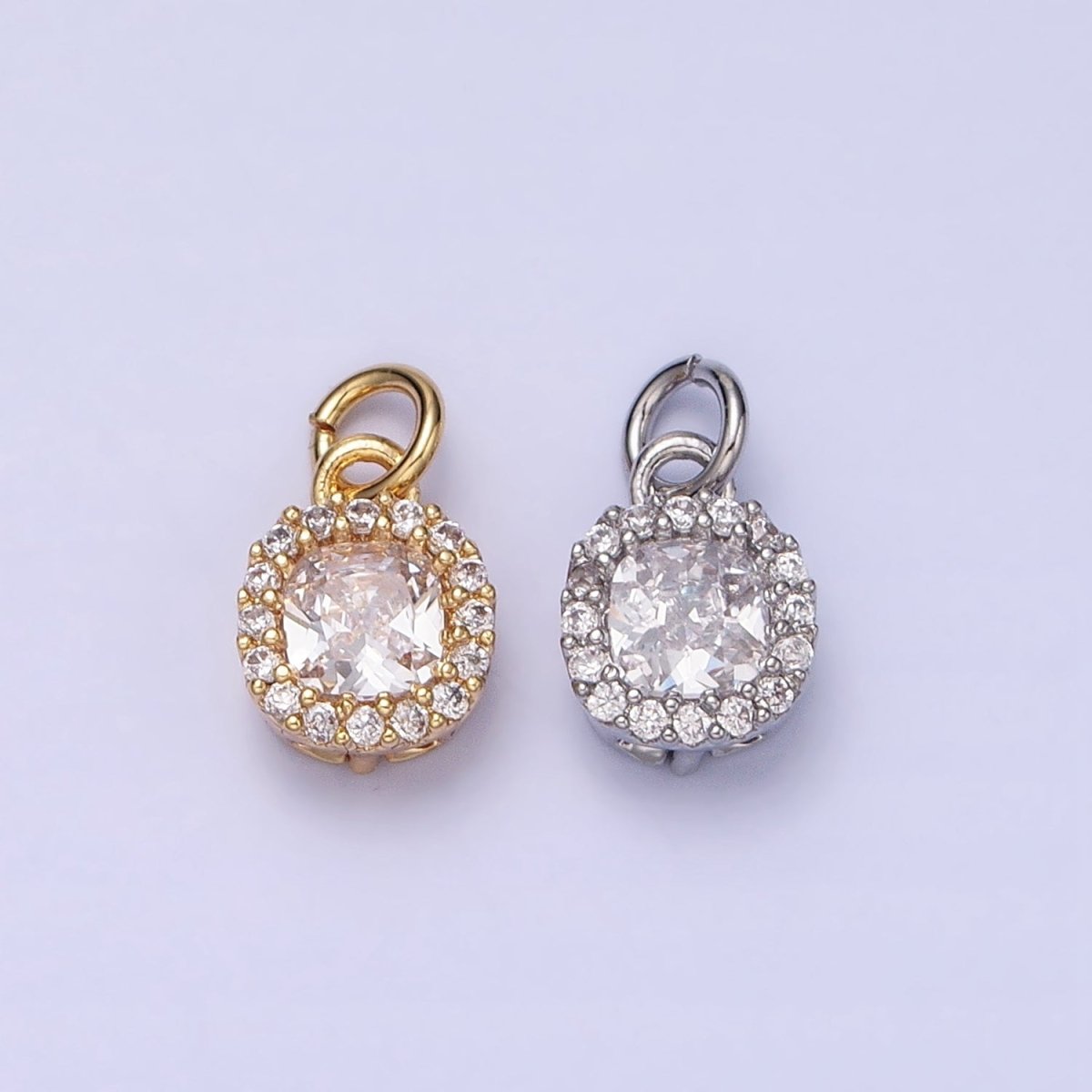 16K Gold plated Clear CZ Micro Paved Square Round Add-On Charm in Gold & Silver | AC1253 AC1254