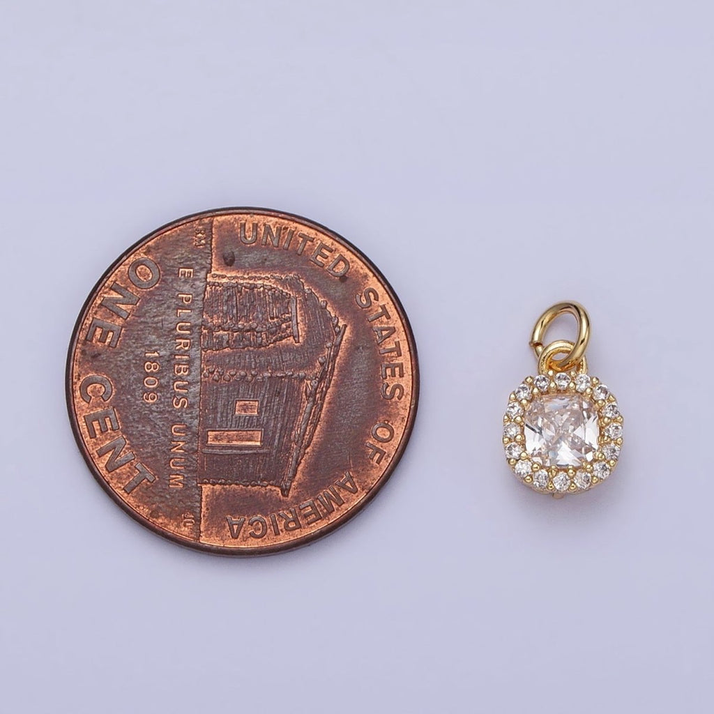 16K Gold plated Clear CZ Micro Paved Square Round Add-On Charm in Gold & Silver | AC1253 AC1254