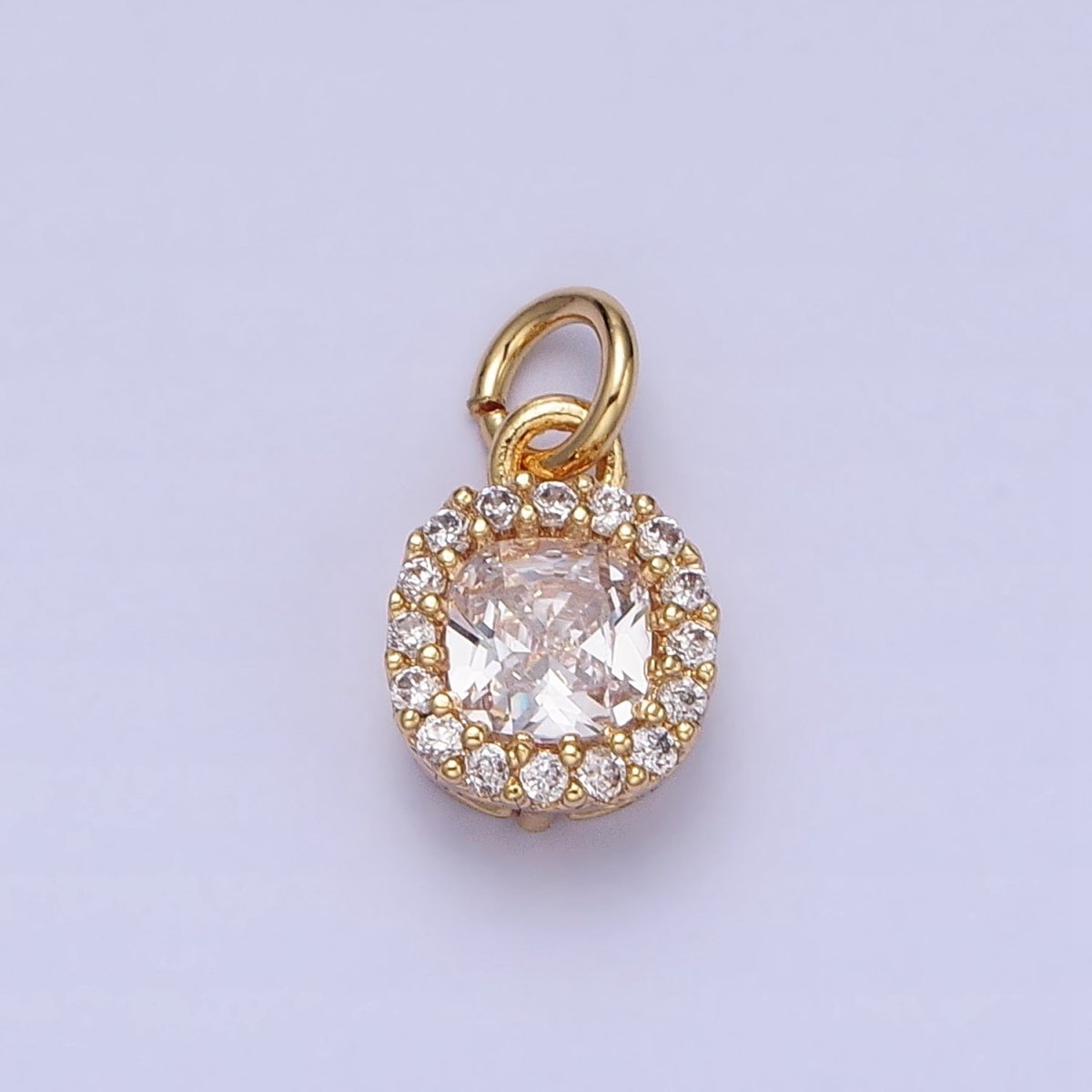 16K Gold plated Clear CZ Micro Paved Square Round Add-On Charm in Gold & Silver | AC1253 AC1254