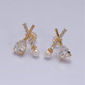 16K Gold plated Clear CZ Micro Paved X Claw Double Band Stud Earrings | AE842 - DLUXCA