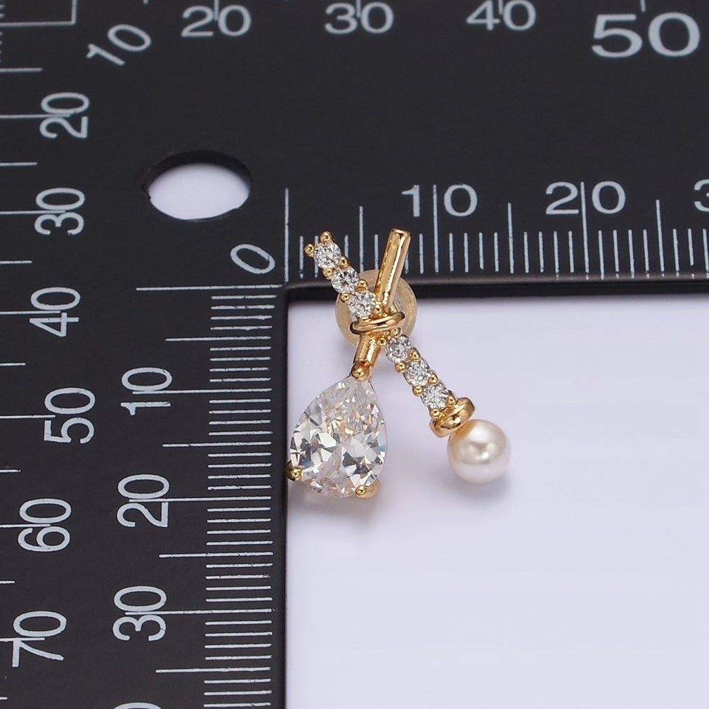 16K Gold plated Clear CZ Micro Paved X Claw Double Band Stud Earrings | AE842 - DLUXCA