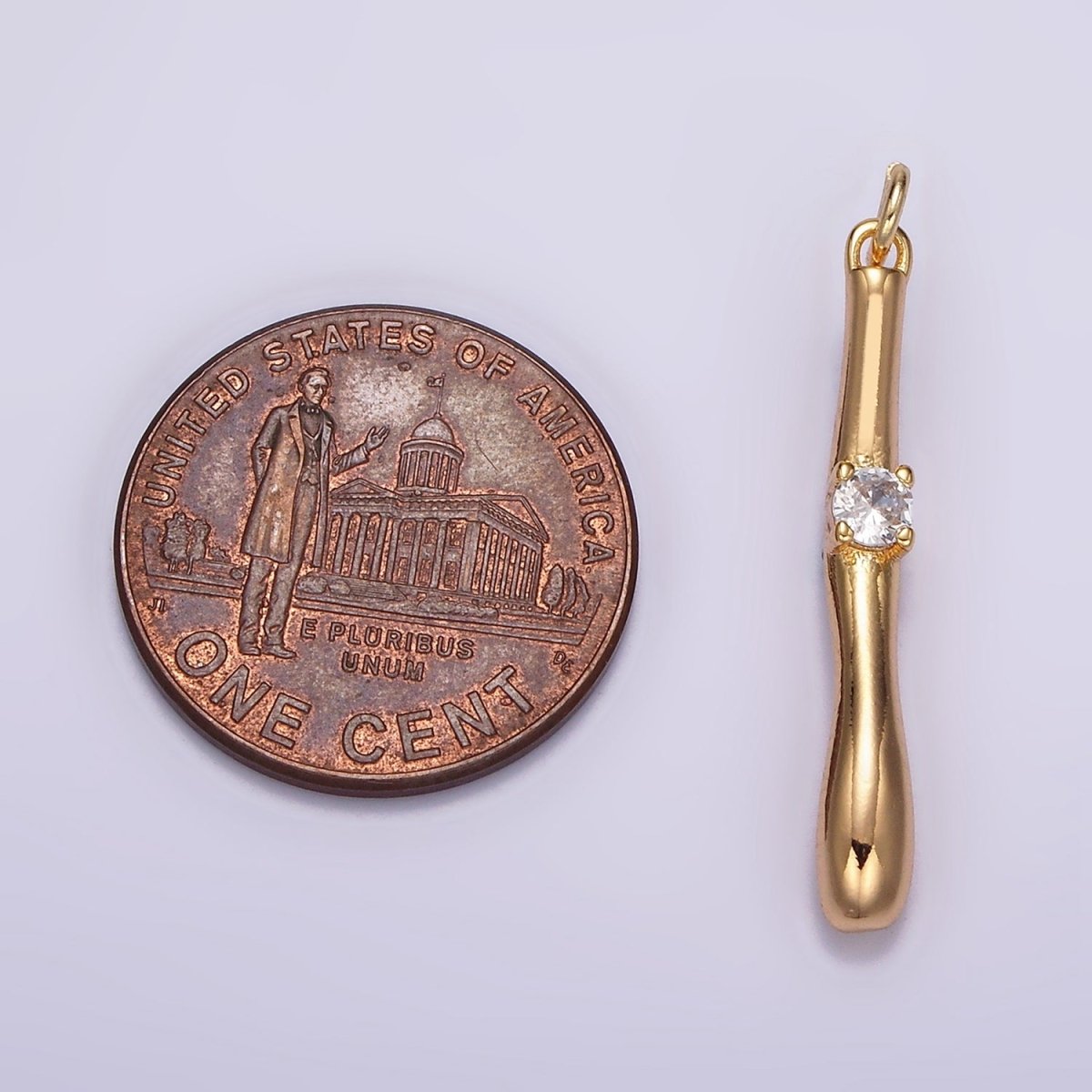 16K Gold plated Clear CZ Moten Curved Linear Drop Charm | AG459 - DLUXCA