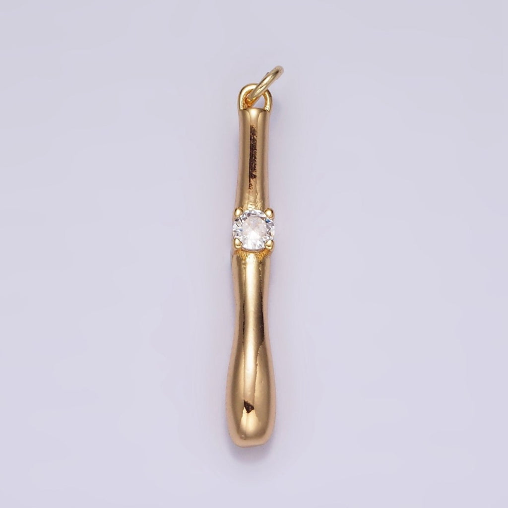 16K Gold plated Clear CZ Moten Curved Linear Drop Charm | AG459 - DLUXCA