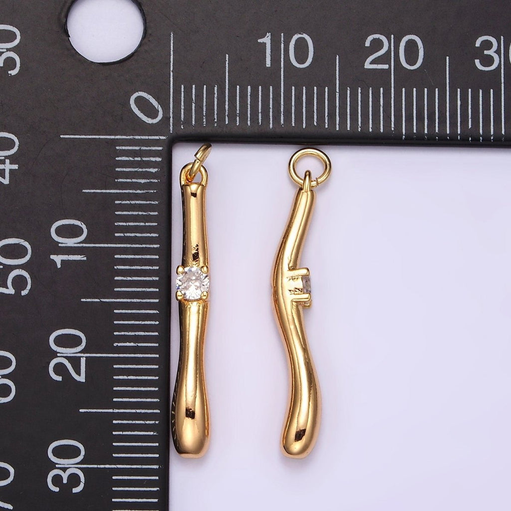 16K Gold plated Clear CZ Moten Curved Linear Drop Charm | AG459 - DLUXCA