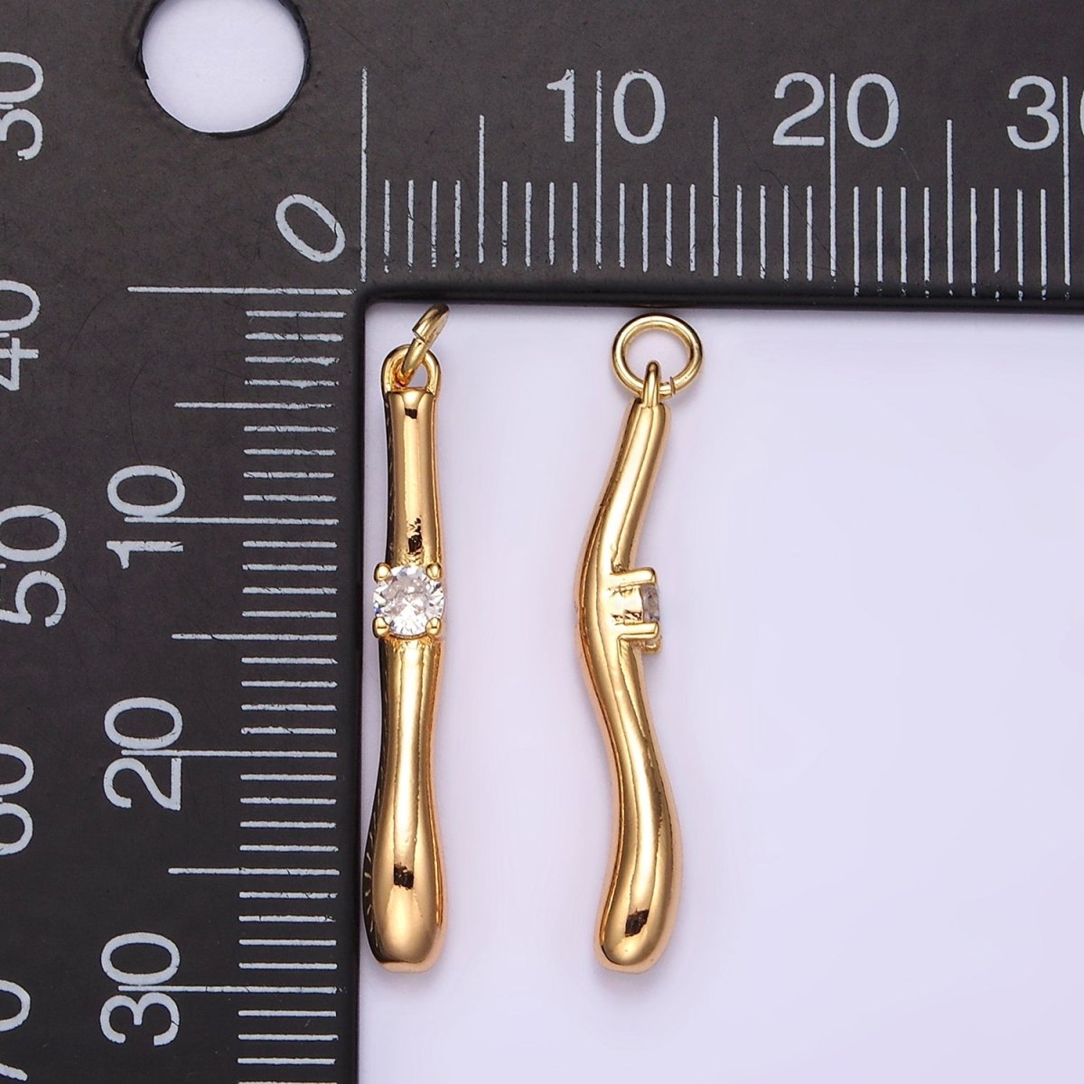 16K Gold plated Clear CZ Moten Curved Linear Drop Charm | AG459 - DLUXCA