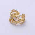 16K Gold plated Clear CZ Multiple Band Intertwined Statement Ring | O-558 - DLUXCA