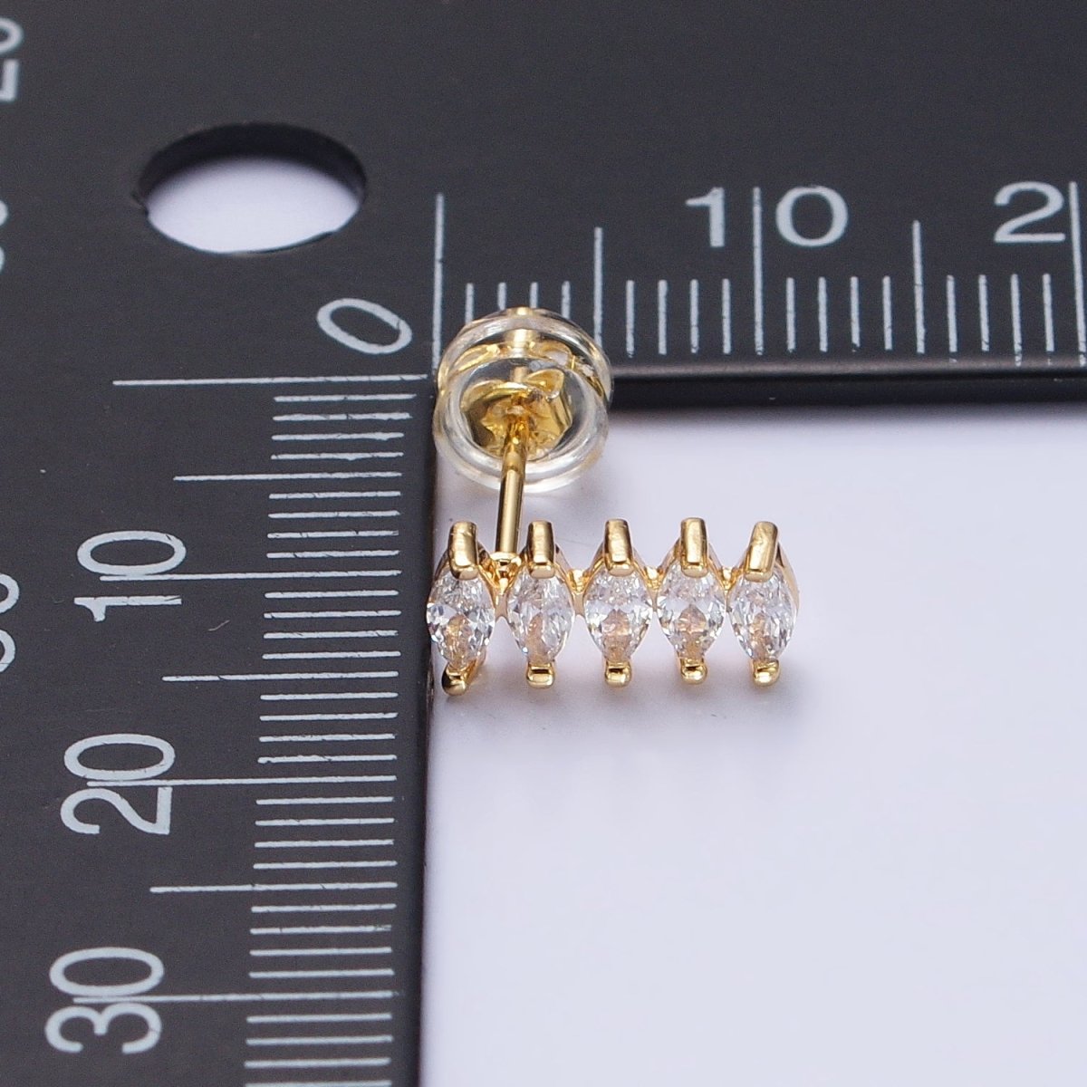 16K Gold plated Clear CZ Multiple Marquise Lined Mini Stud Earrings | AB389 - DLUXCA