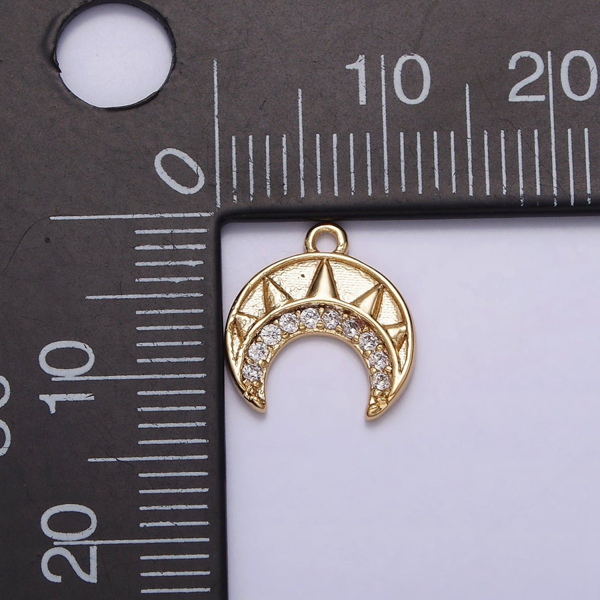 16K Gold plated Clear CZ Tusk Charm Mini Crescent Moon Charm | N-970 - DLUXCA