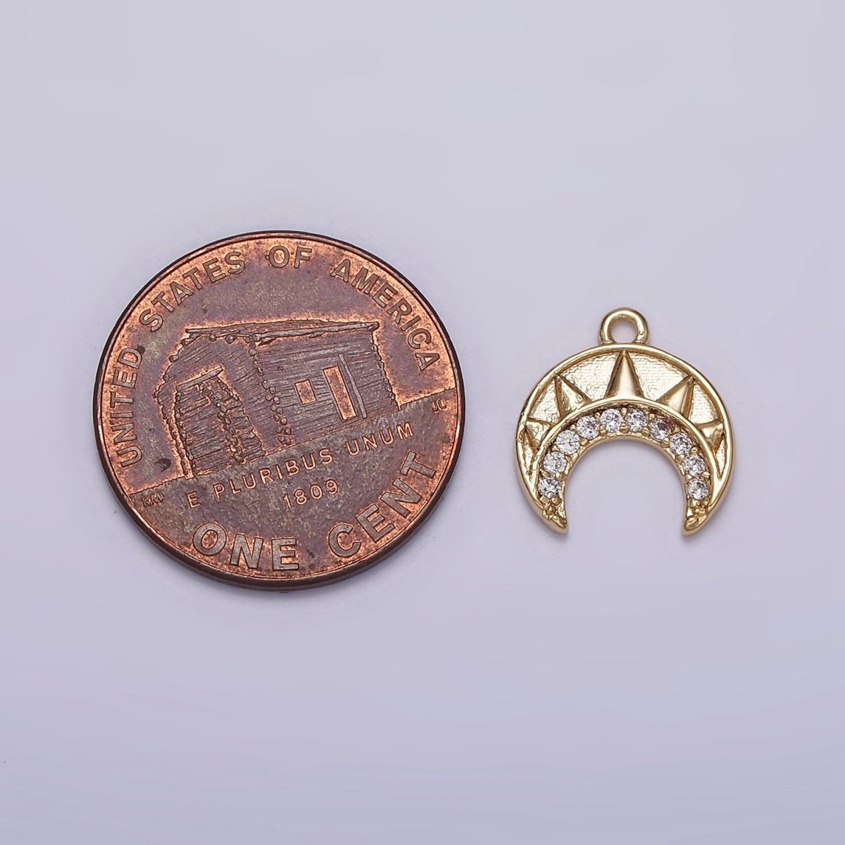 16K Gold plated Clear CZ Tusk Charm Mini Crescent Moon Charm | N-970 - DLUXCA