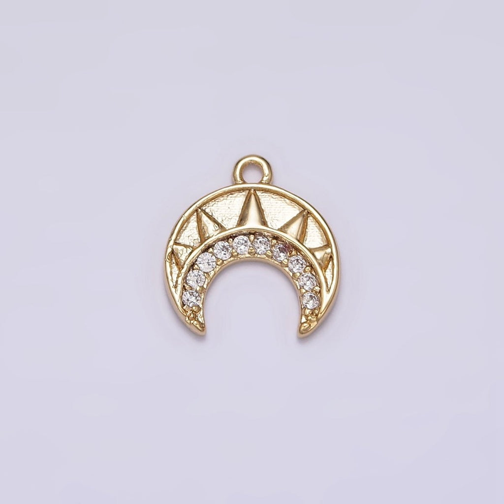 16K Gold plated Clear CZ Tusk Charm Mini Crescent Moon Charm | N-970 - DLUXCA