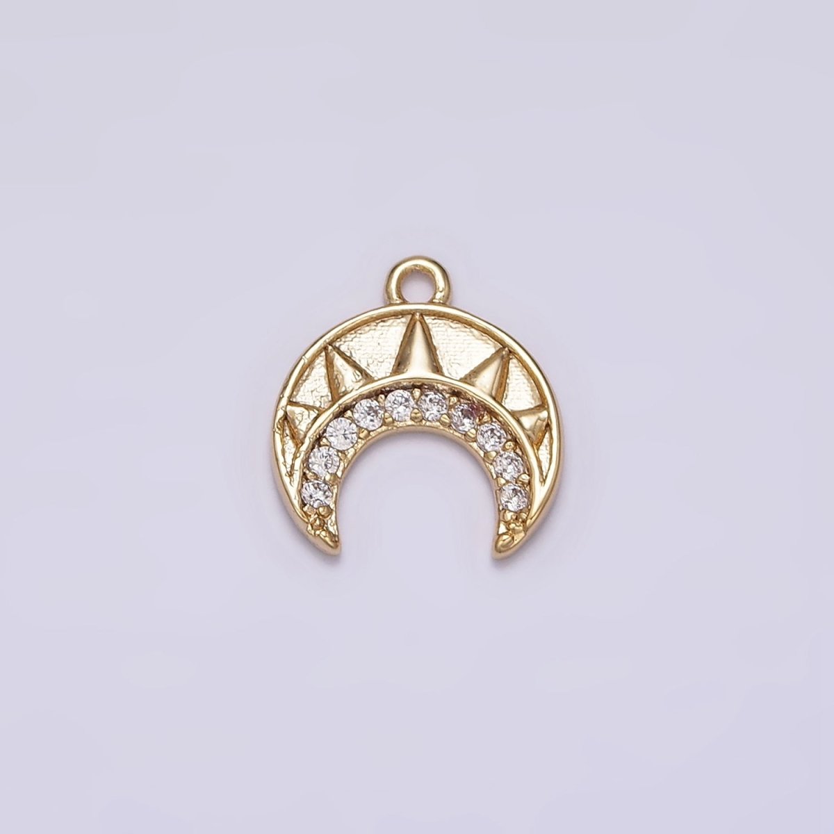 16K Gold plated Clear CZ Tusk Charm Mini Crescent Moon Charm | N-970 - DLUXCA