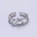 16K Gold plated Clear, Green Baguette Molten Double Band Ring in Gold & Silver | O-1621 O-1622 O-1623 O-1624 - DLUXCA