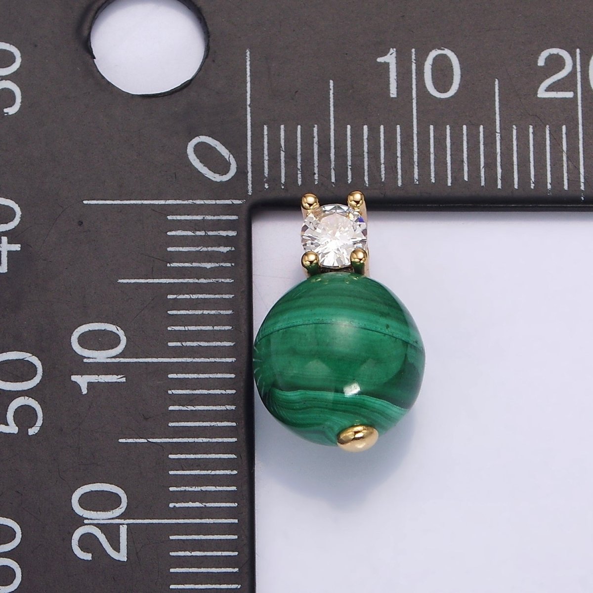 16K Gold plated Clear, Green CZ Malachite Round Bead Pendant | N1843 N1844