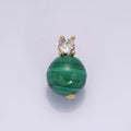 16K Gold plated Clear, Green CZ Malachite Round Bead Pendant | N1843 N1844