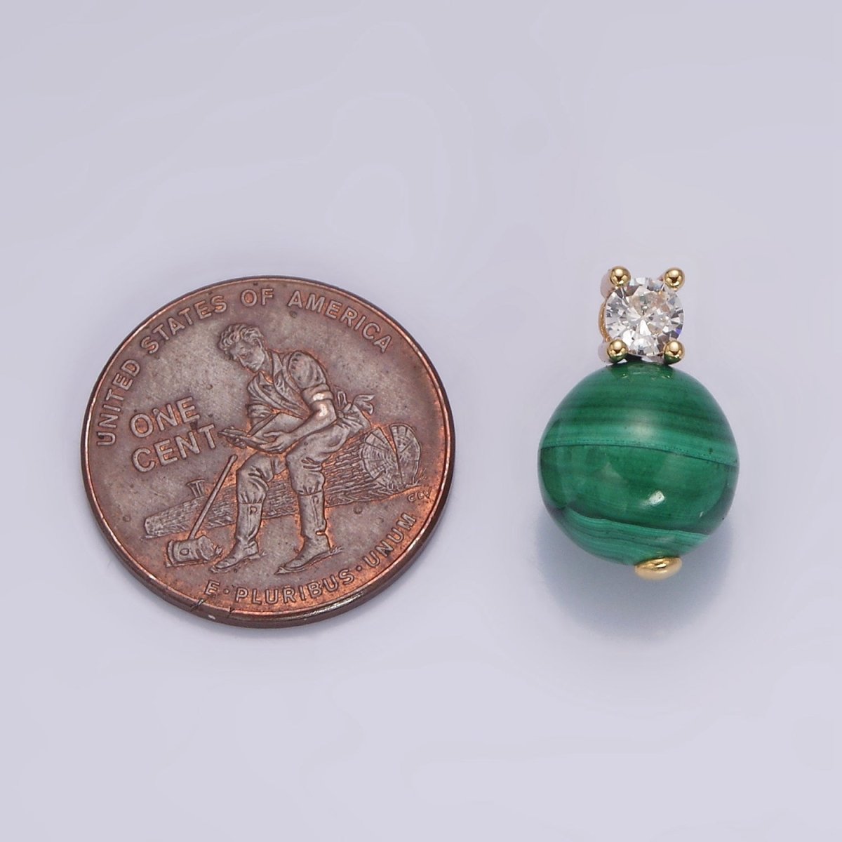 16K Gold plated Clear, Green CZ Malachite Round Bead Pendant | N1843 N1844