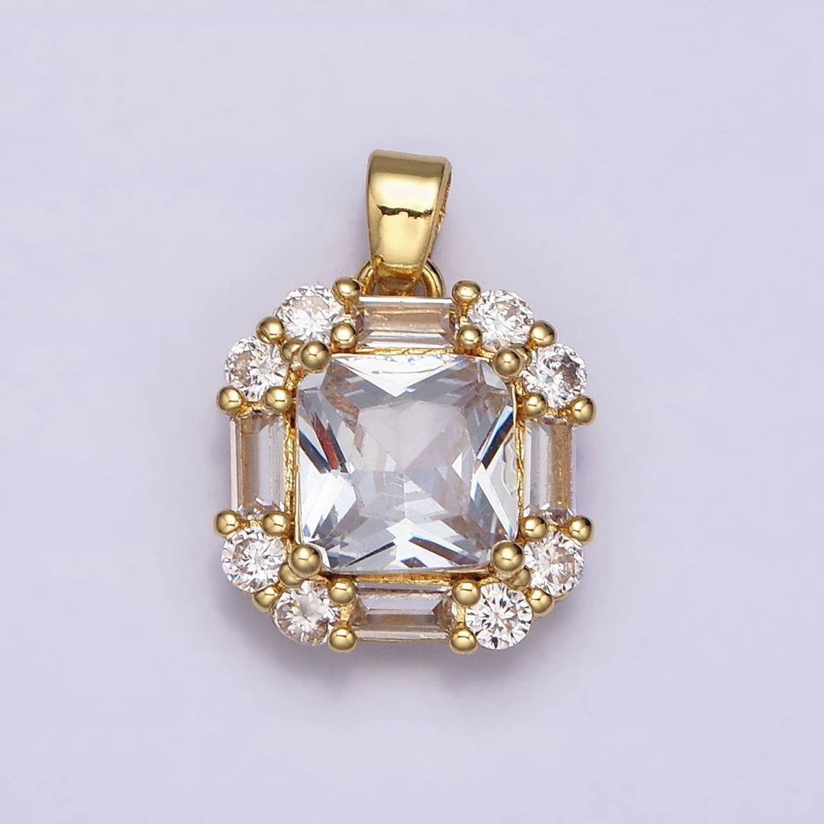 16K Gold plated Clear, Green, Purple CZ Square Baguette Pendant in Gold & Silver | AA487 - AA492