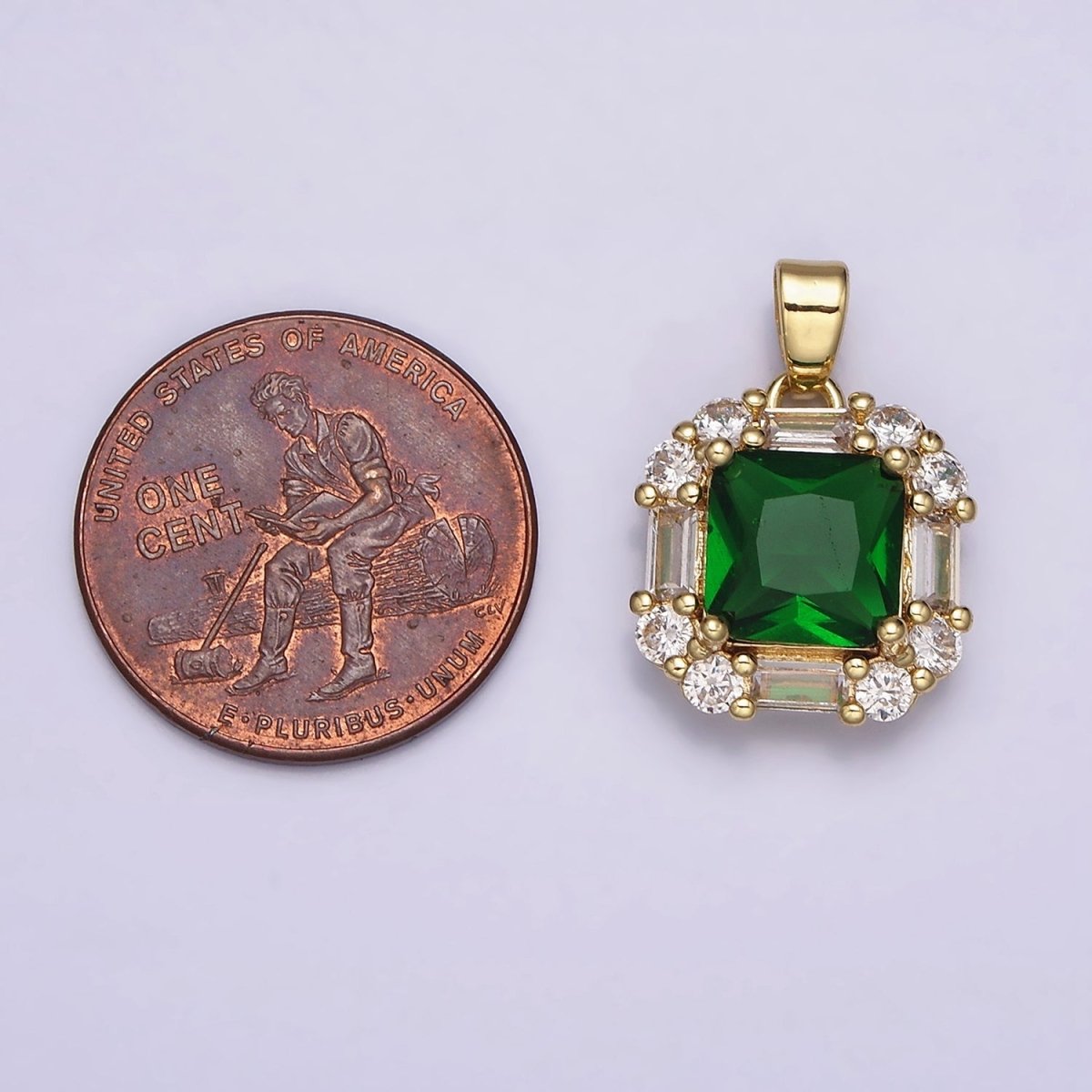 16K Gold plated Clear, Green, Purple CZ Square Baguette Pendant in Gold & Silver | AA487 - AA492