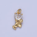 16K Gold plated Clear Heart CZ Cherub Baby Angel Charm | C-883 - DLUXCA