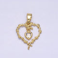 16K Gold plated Clear Heart CZ Olive Vine Leaf Open Pendant | AC1326 - DLUXCA