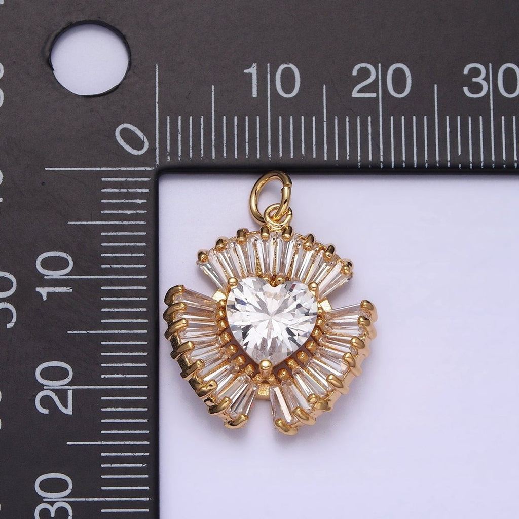 16K Gold plated Clear Heart CZ Triple Baguette Lined Charm in Gold & Silver | AC-1205 AC-1206