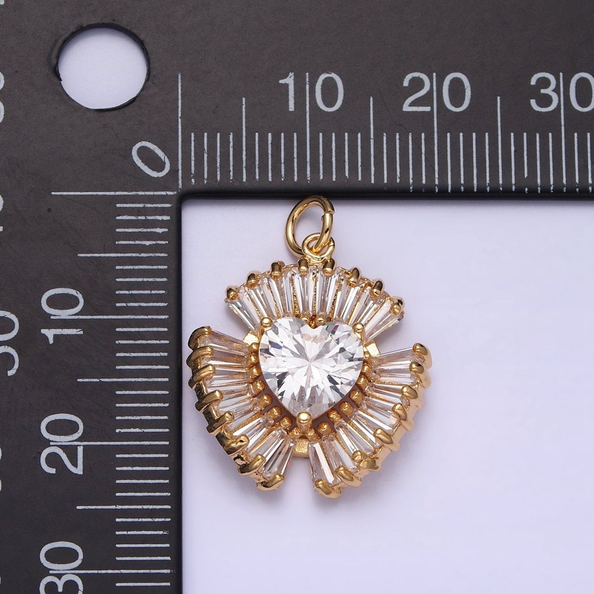 16K Gold plated Clear Heart CZ Triple Baguette Lined Charm in Gold & Silver | AC-1205 AC-1206