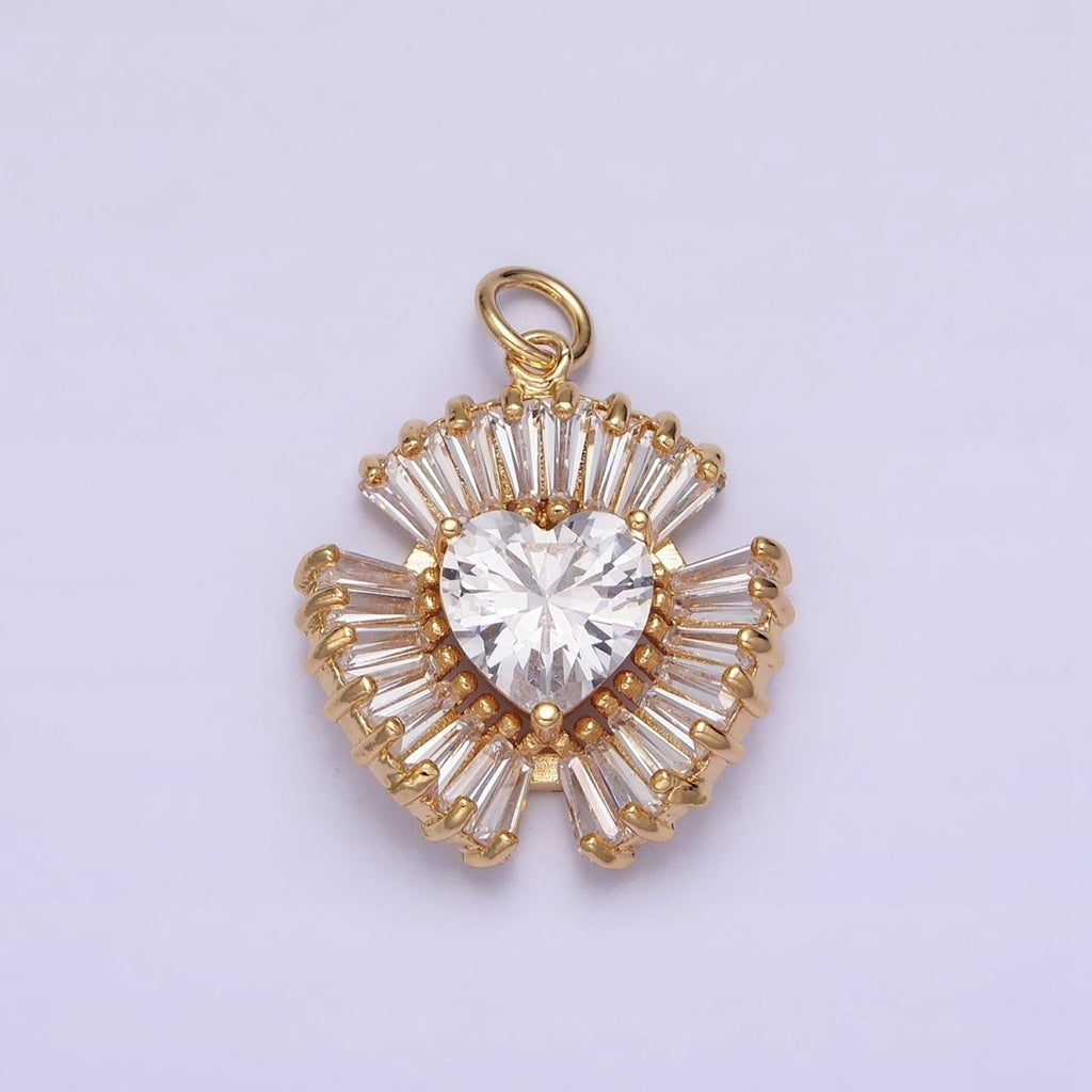 16K Gold plated Clear Heart CZ Triple Baguette Lined Charm in Gold & Silver | AC-1205 AC-1206