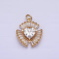 16K Gold plated Clear Heart CZ Triple Baguette Lined Charm in Gold & Silver | AC-1205 AC-1206