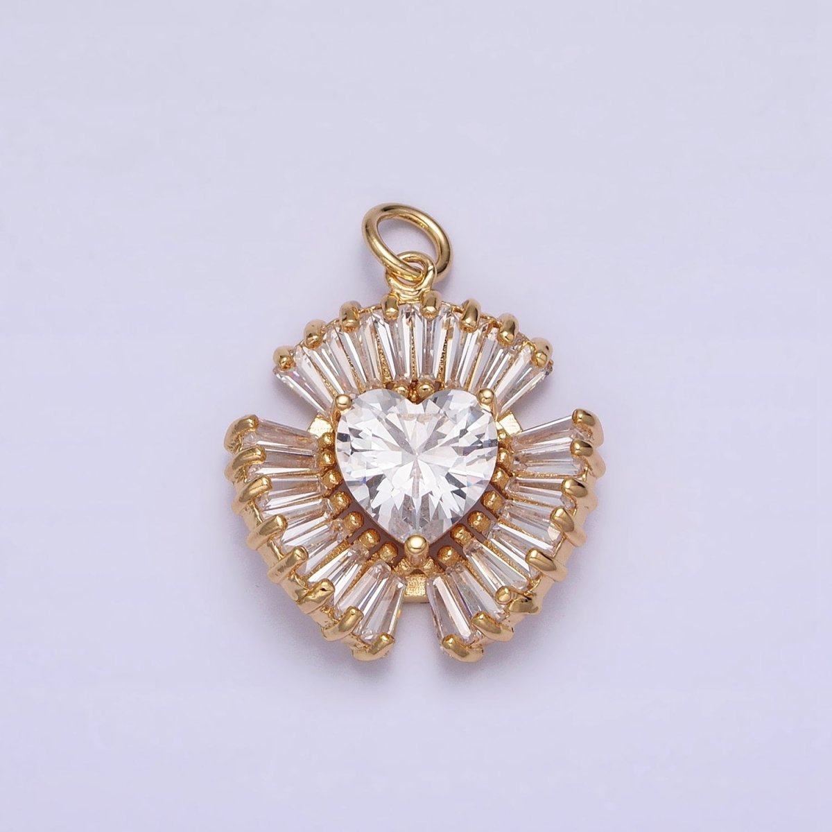 16K Gold plated Clear Heart CZ Triple Baguette Lined Charm in Gold & Silver | AC-1205 AC-1206
