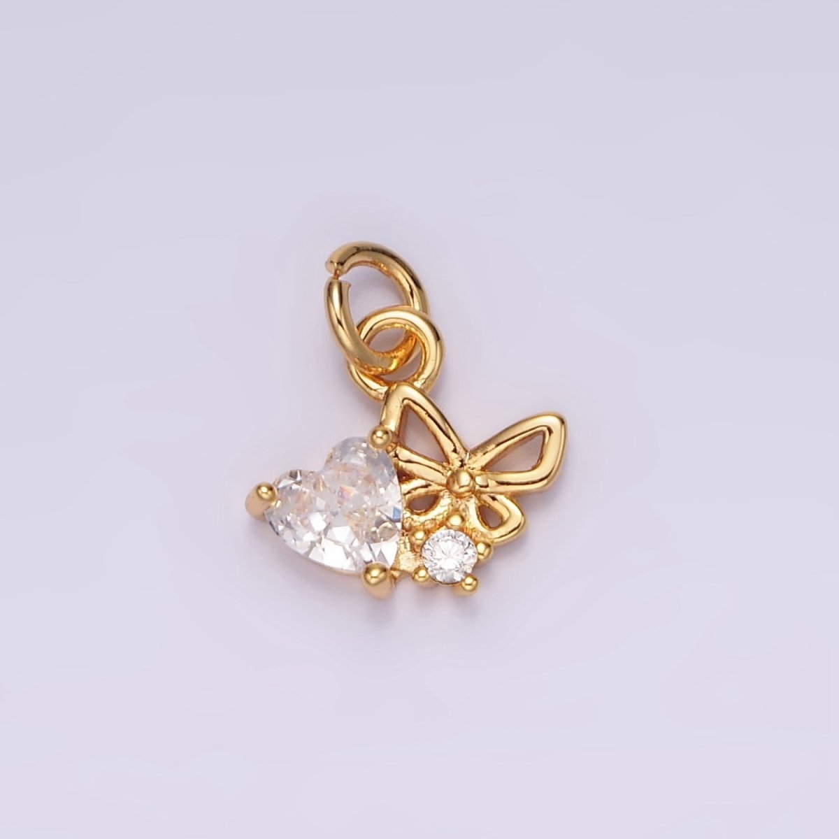 16K Gold plated Clear Heart Open Butterfly Add-On Charm | AG104 - DLUXCA