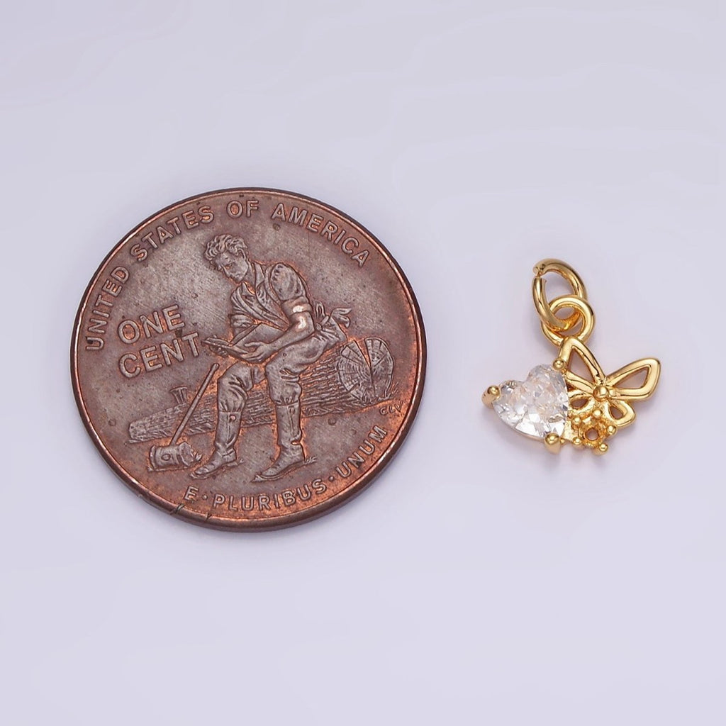 16K Gold plated Clear Heart Open Butterfly Add-On Charm | AG104 - DLUXCA