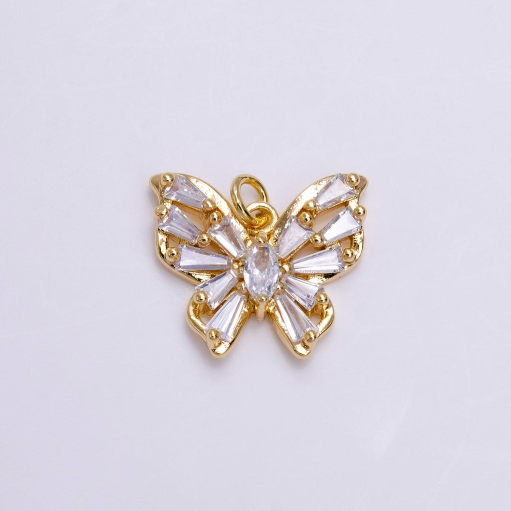 16K Gold plated Clear Marquise Butterfly Mariposa Baguette Wings Charm | AC1450 - DLUXCA