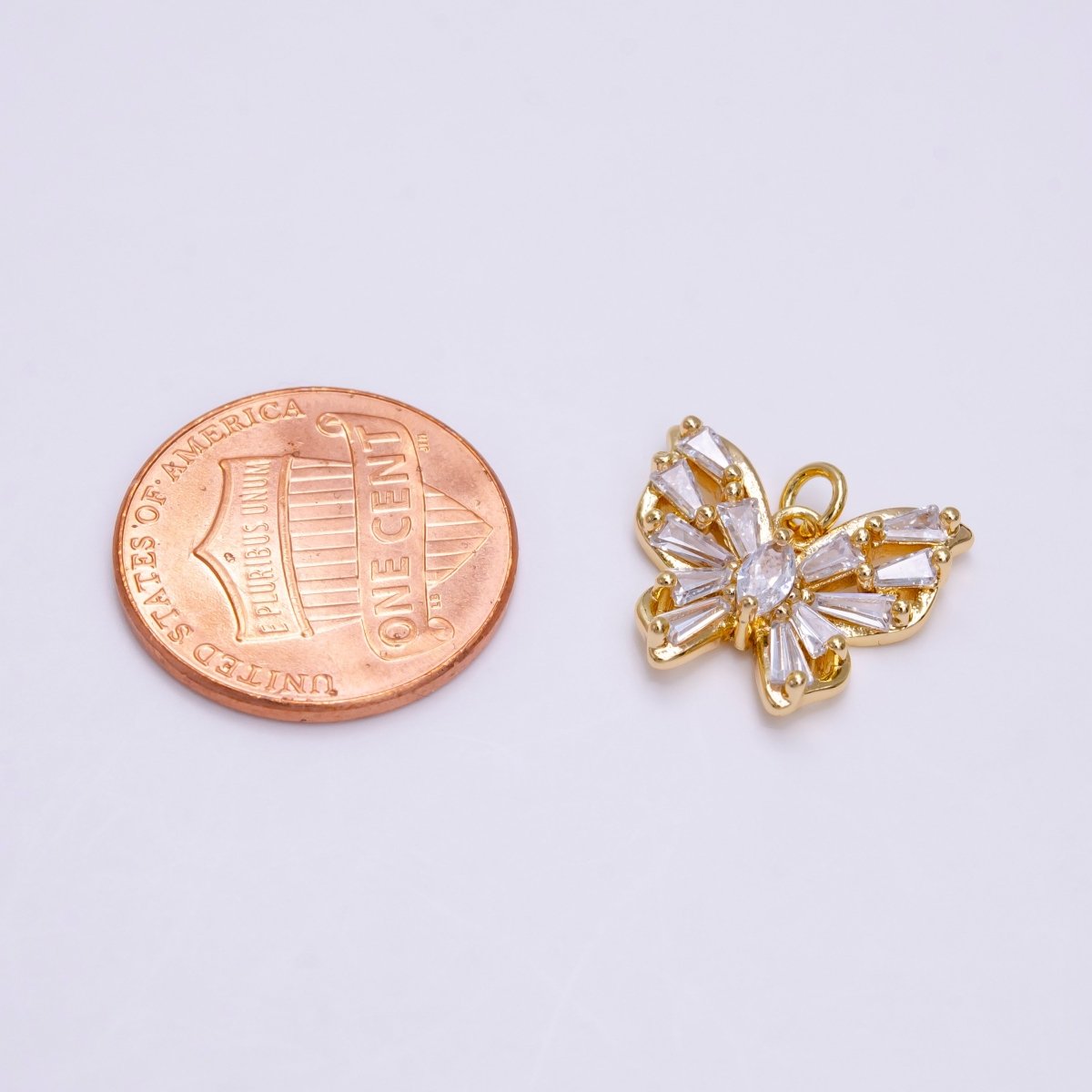 16K Gold plated Clear Marquise Butterfly Mariposa Baguette Wings Charm | AC1450 - DLUXCA