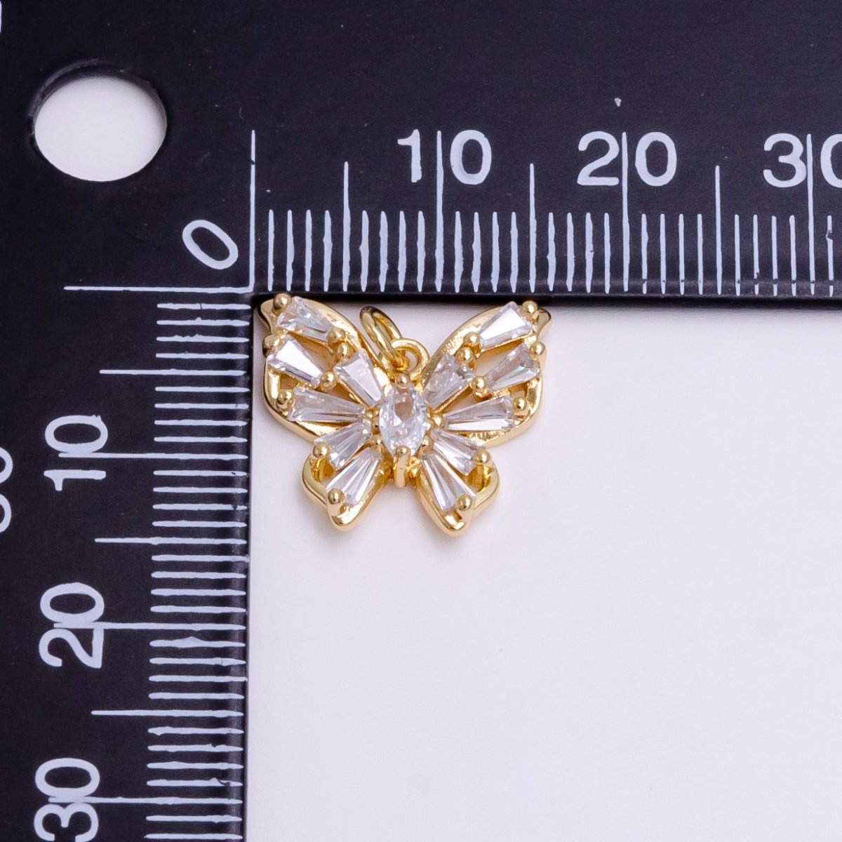 16K Gold plated Clear Marquise Butterfly Mariposa Baguette Wings Charm | AC1450 - DLUXCA