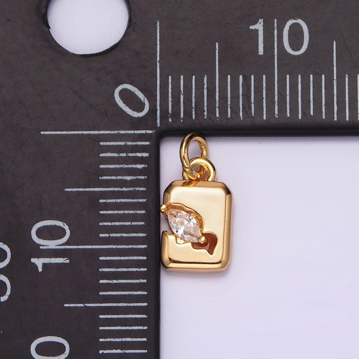 16K Gold plated Clear Marquise CZ Cracked Tag Rectangular Charm | N1770 - DLUXCA