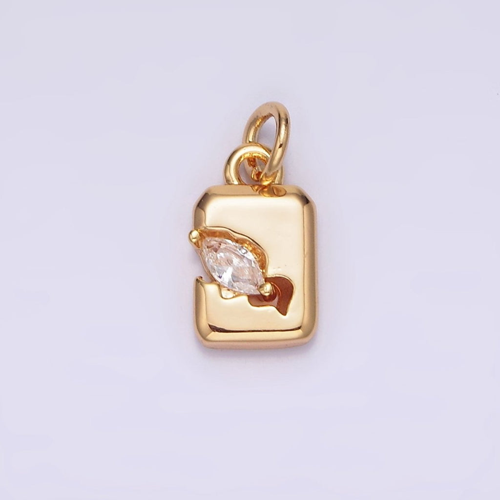 16K Gold plated Clear Marquise CZ Cracked Tag Rectangular Charm | N1770 - DLUXCA