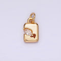 16K Gold plated Clear Marquise CZ Cracked Tag Rectangular Charm | N1770 - DLUXCA