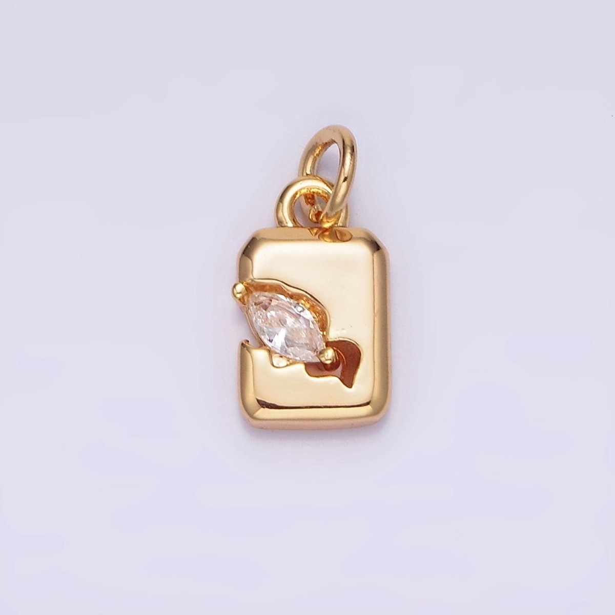 16K Gold plated Clear Marquise CZ Cracked Tag Rectangular Charm | N1770 - DLUXCA