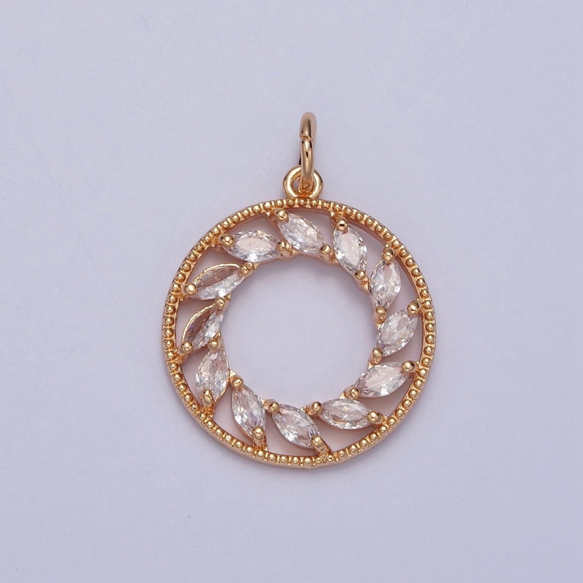 16K Gold plated Clear Marquise CZ Spiral Open Round Medallion Charm | X-219 - DLUXCA