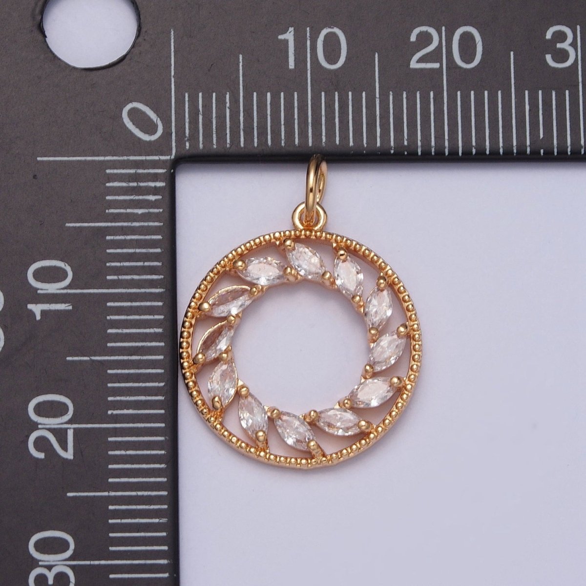 16K Gold plated Clear Marquise CZ Spiral Open Round Medallion Charm | X-219 - DLUXCA