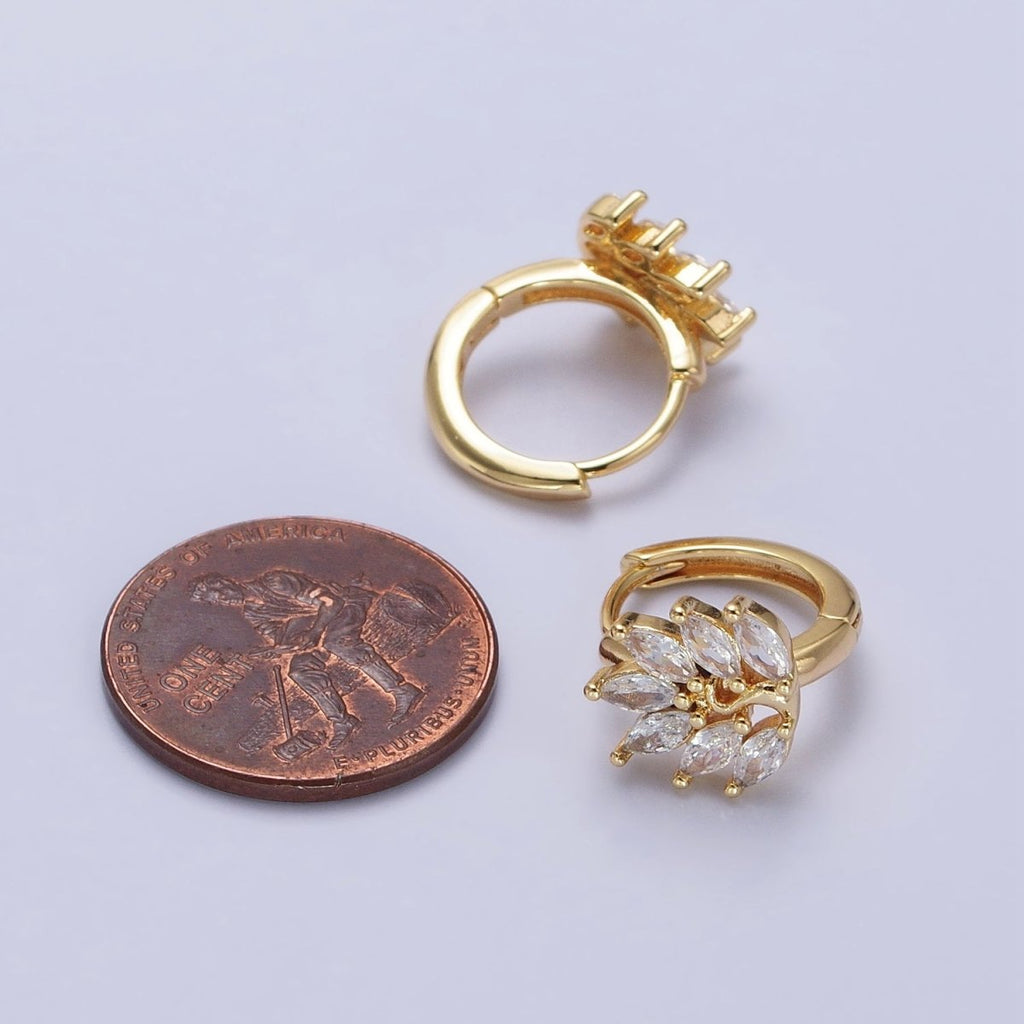 16K Gold plated Clear Marquise Leaf Tree 13mm Cartilage Huggie Earrings in Silver & Gold | AB441 AB465
