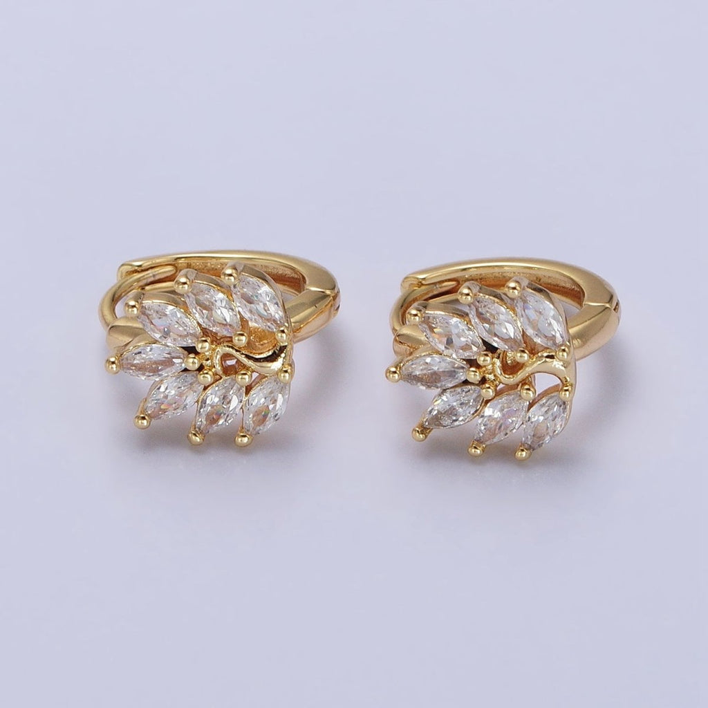 16K Gold plated Clear Marquise Leaf Tree 13mm Cartilage Huggie Earrings in Silver & Gold | AB441 AB465