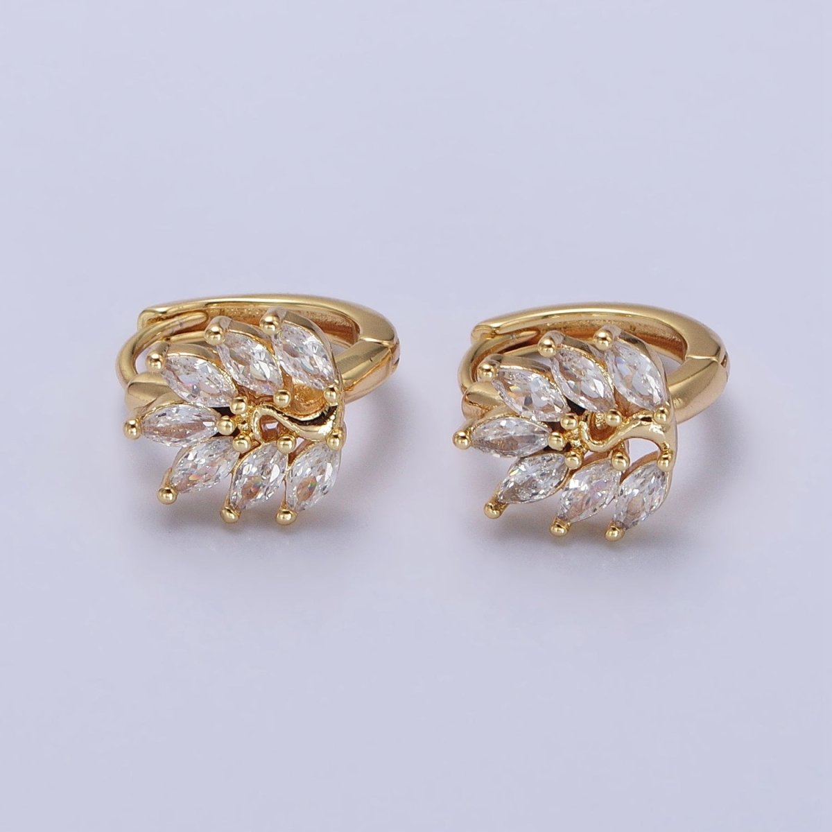 16K Gold plated Clear Marquise Leaf Tree 13mm Cartilage Huggie Earrings in Silver & Gold | AB441 AB465