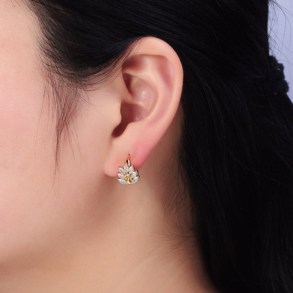 16K Gold plated Clear Marquise Leaf Tree 13mm Cartilage Huggie Earrings in Silver & Gold | AB441 AB465