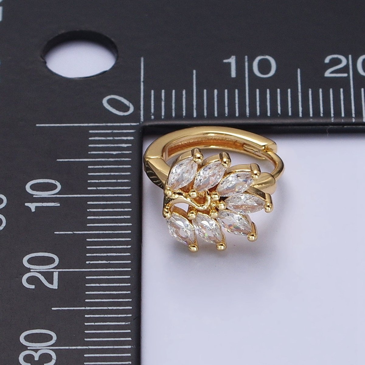 16K Gold plated Clear Marquise Leaf Tree 13mm Cartilage Huggie Earrings in Silver & Gold | AB441 AB465