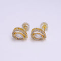 16K Gold plated Clear Marquise Micro Paved CZ Teardrop Open Stud Earrings in Gold & Silver | AE785 AE786