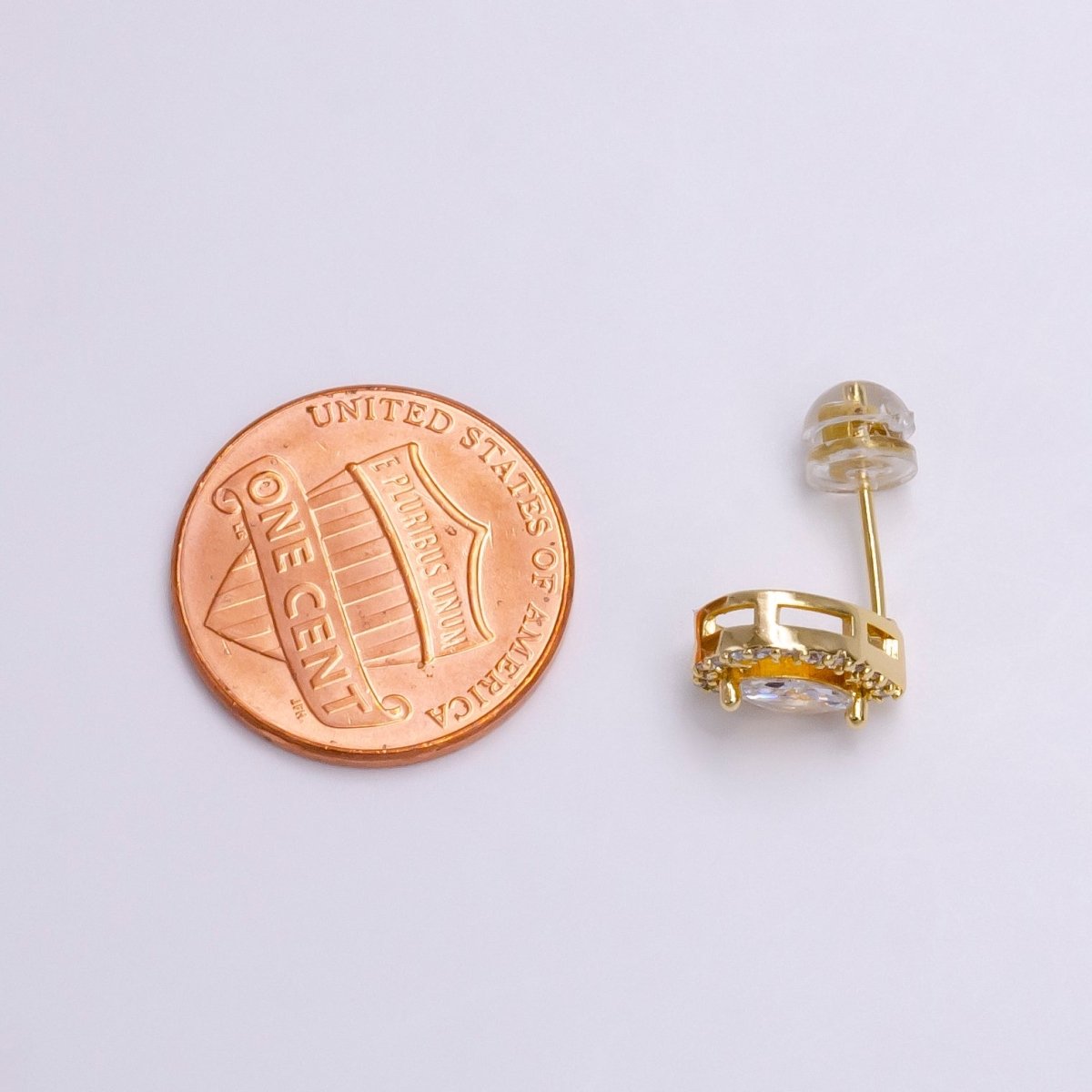16K Gold plated Clear Marquise Micro Paved CZ Teardrop Open Stud Earrings in Gold & Silver | AE785 AE786