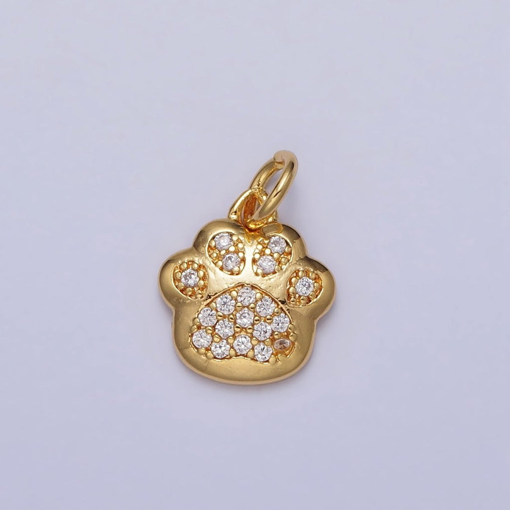 16K Gold plated Clear Micro Paved CZ Animal Pawprint Add-On Charm | AC251 - DLUXCA