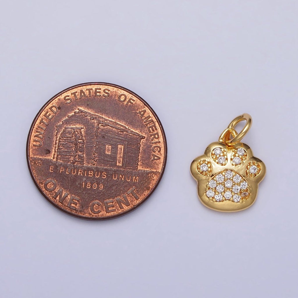 16K Gold plated Clear Micro Paved CZ Animal Pawprint Add-On Charm | AC251 - DLUXCA