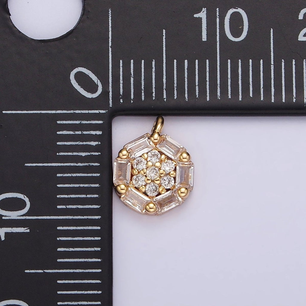 16K Gold plated Clear Micro Paved CZ Baguette Lined Round Mini Charm | N1750 - DLUXCA